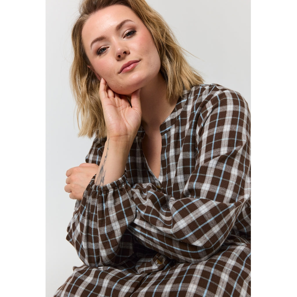 Gozzip Woman GAnja Dress Dress Brown check with light blue stripe