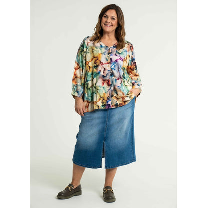 Gozzip Woman Alena Long denim baggy skir Long Skirt Light Blue Denim