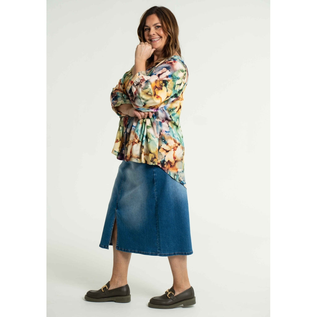 Gozzip Woman Alena Long denim baggy skir Long Skirt Light Blue Denim