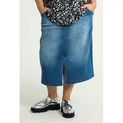 Gozzip Woman Alena Long denim baggy skir Long Skirt Light Blue Denim