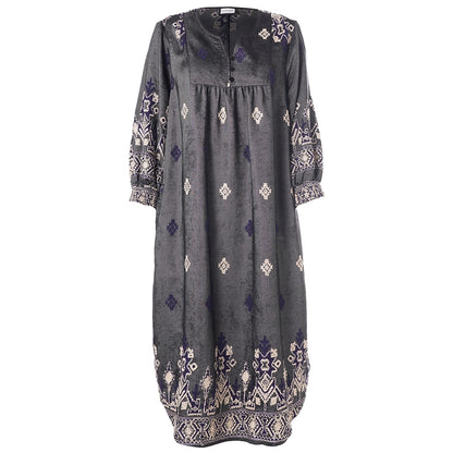 Gozzip Woman GAlice Dress Dress Black board fabric with white blue pattern