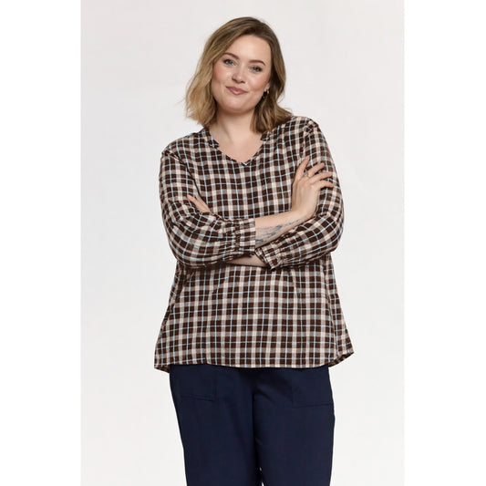 Gozzip Woman GAnnah Blouse Blouse Brown check with light blue stripe