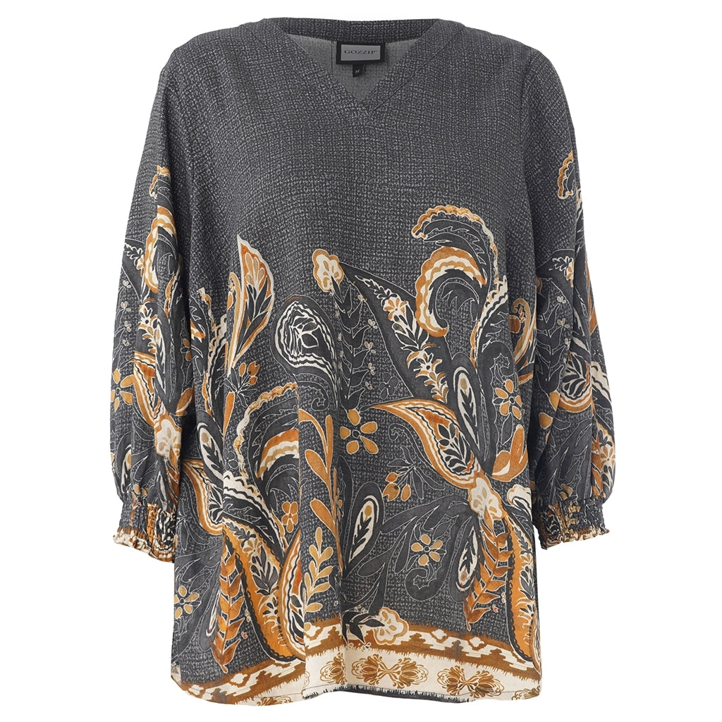 Gozzip Woman GBeth Blouse Blouse Black board fabric with brown pattern