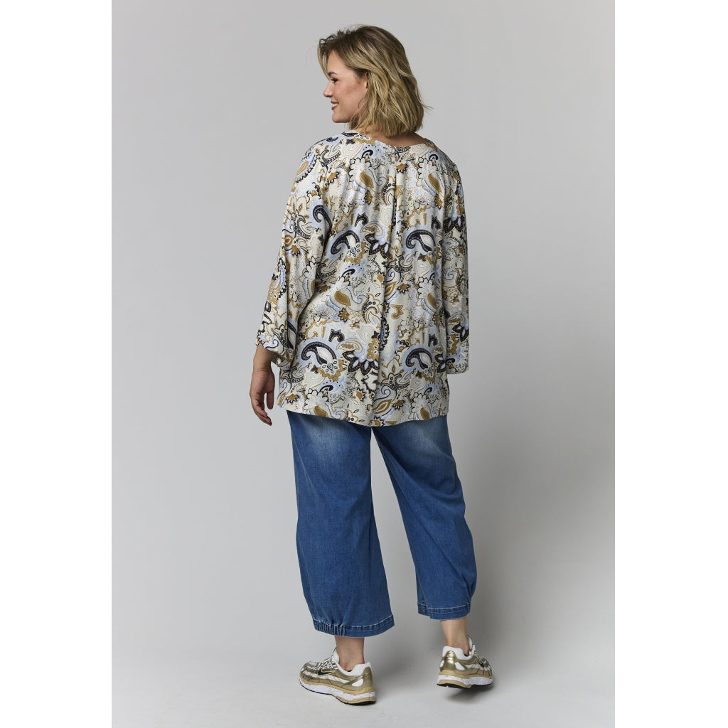 Gozzip Woman GElse-Marie Blouse Blouse Sand with blue print