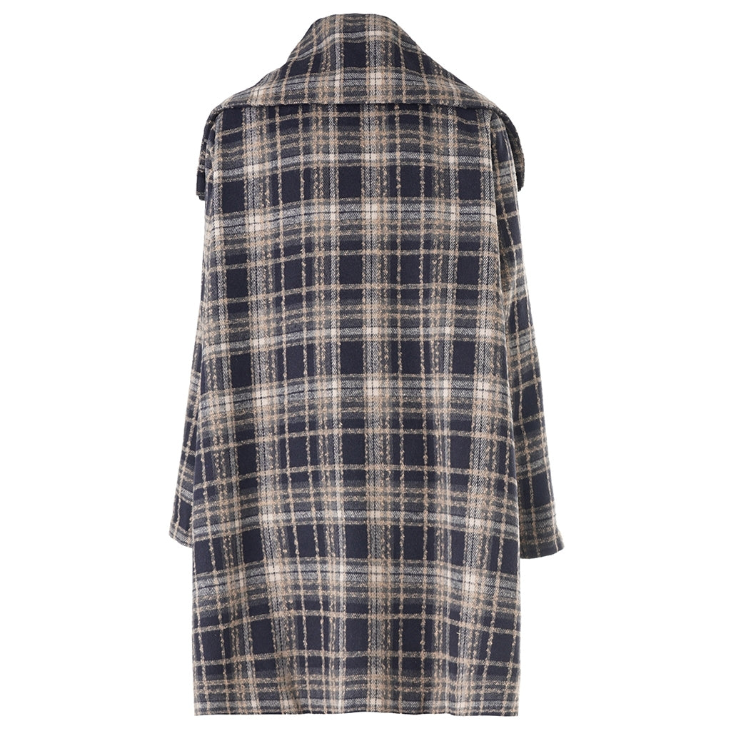 Gozzip Woman GGail Coat Coat Black with blue and mustard checks