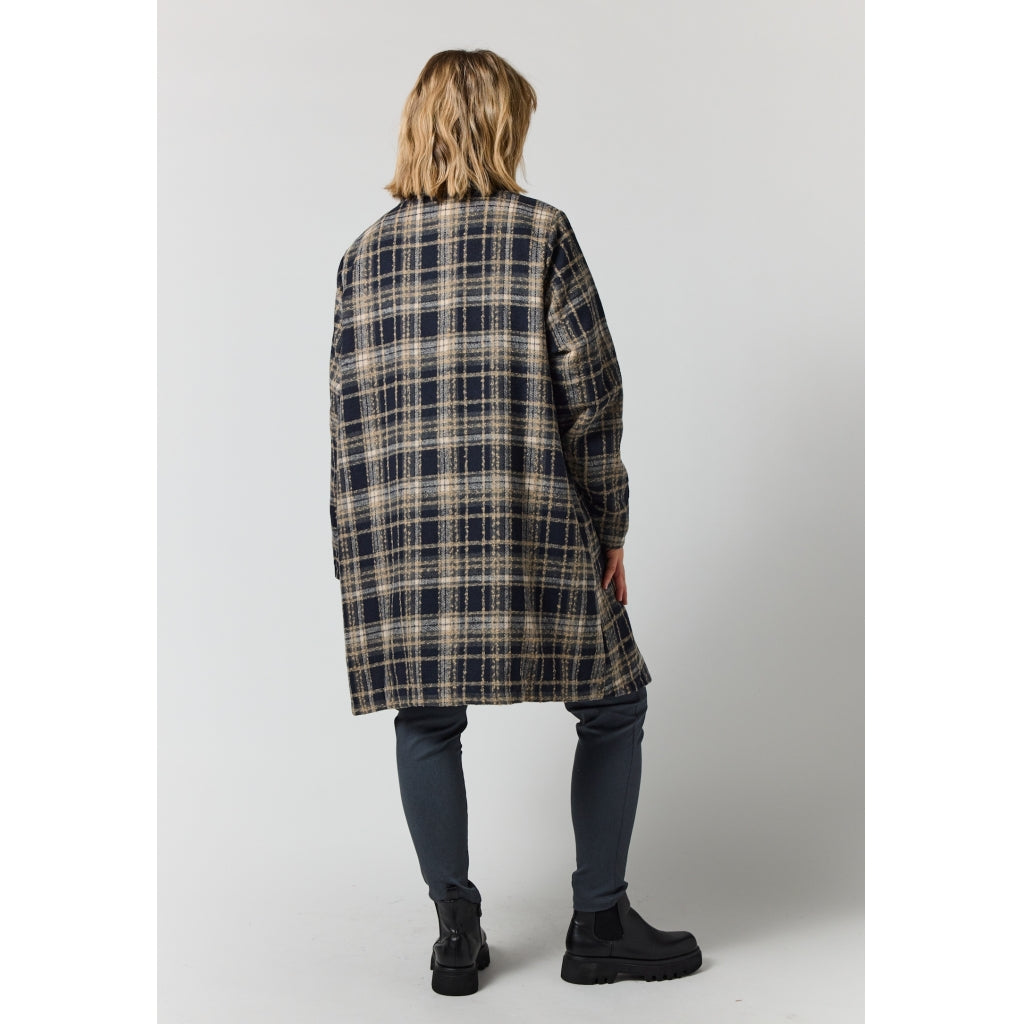 Gozzip Woman GGail Coat Coat Black with blue and mustard checks