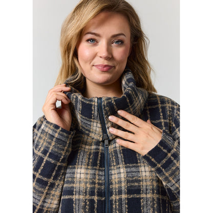 Gozzip Woman GGail Coat Coat Black with blue and mustard checks