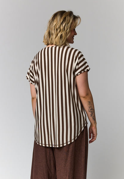 Gozzip Woman GGitte T-shirt striped T-Shirt Brown/Offwhite stripes
