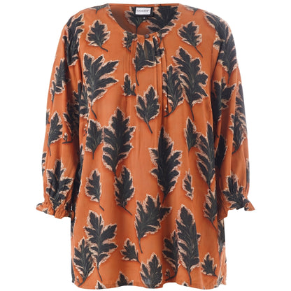 Gozzip Woman GIben Blouse Blouse Fall orange with black leave