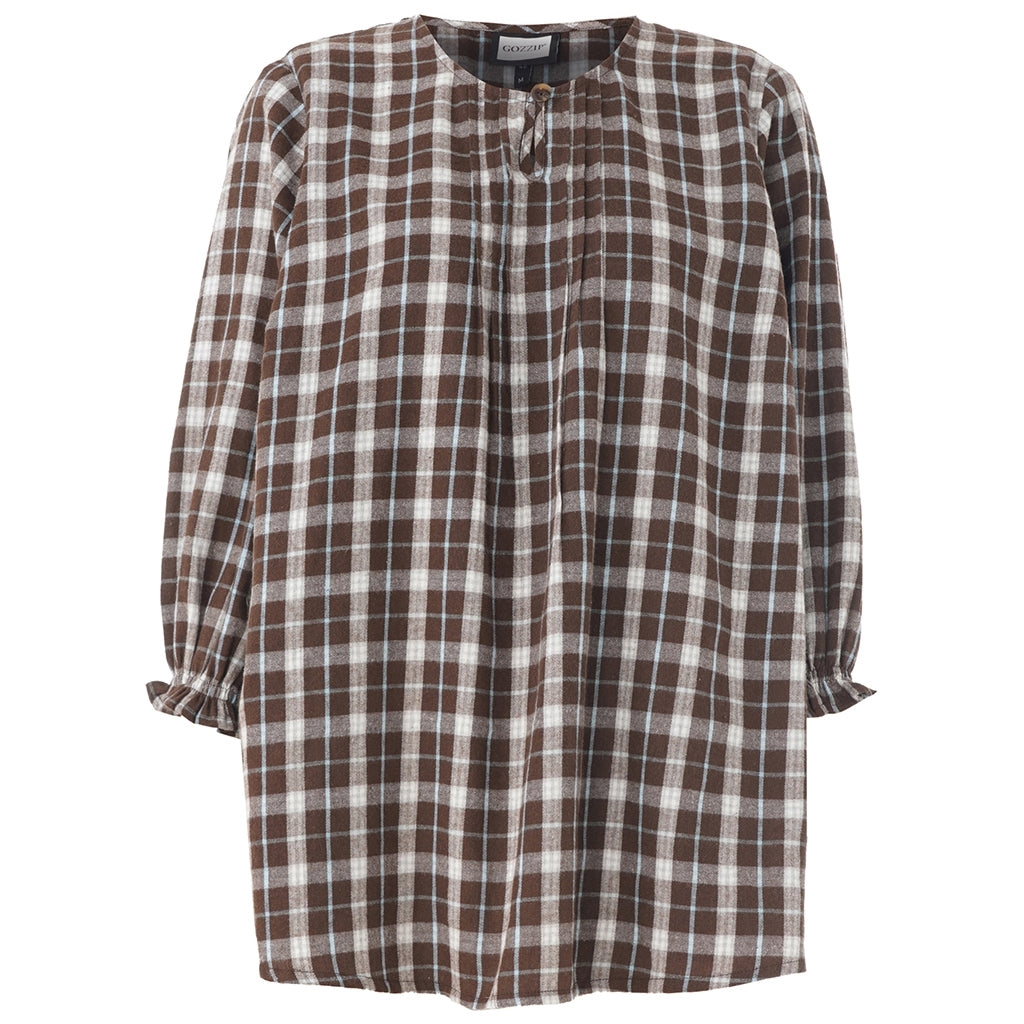Gozzip Woman GIben Blouse Blouse Brown check with light blue stripe