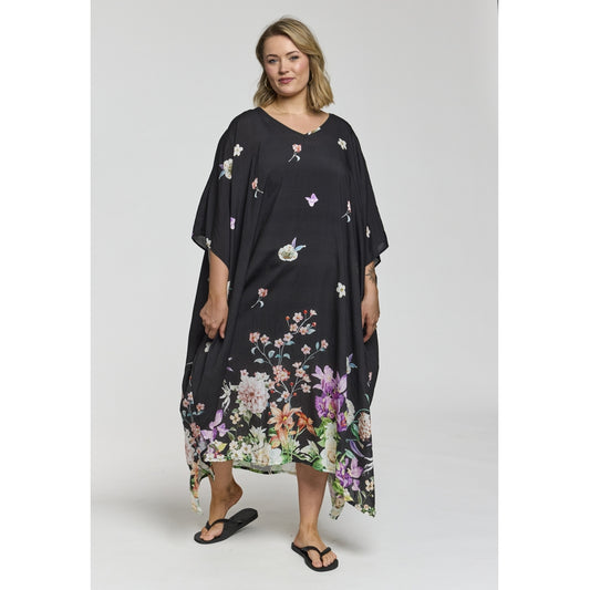 Gozzip Woman GLia Oversize Dress Oversize Dress Black with flower