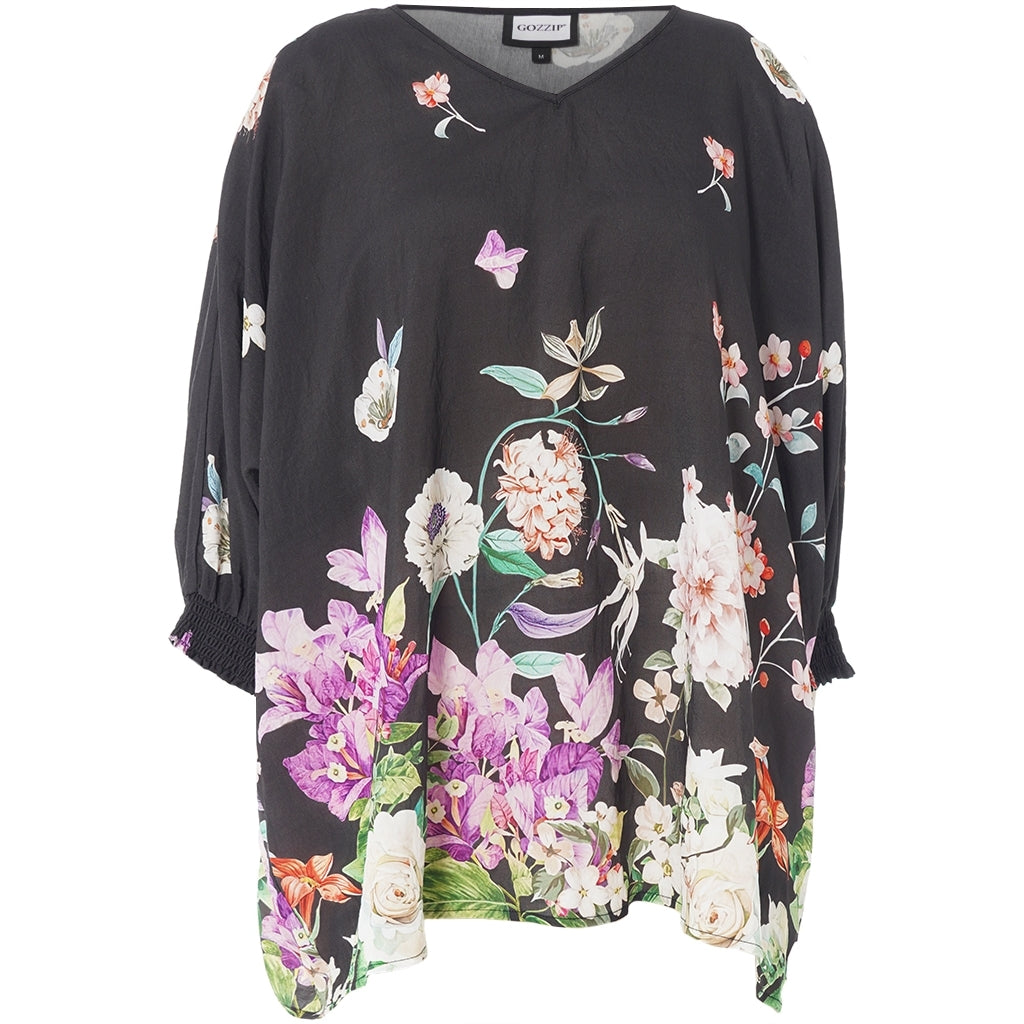 Gozzip Woman GLila Oversize Blouse Oversize Blouse Black with flower