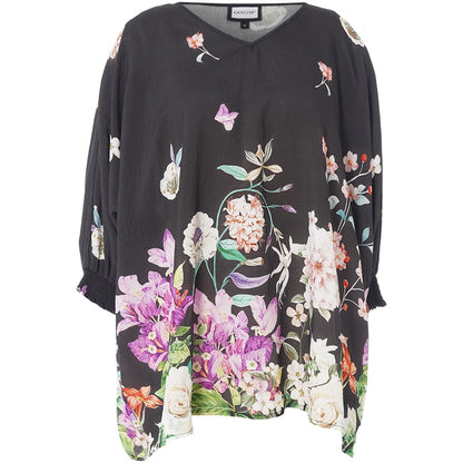 Gozzip Woman GLila Oversize Blouse Oversize Blouse Black with flower