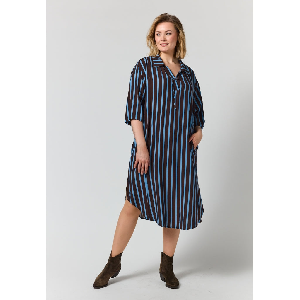 Gozzip Woman GLinea Dress Dress Brown with blue stripes