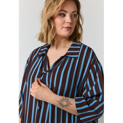 Gozzip Woman GLinea Dress Dress Brown with blue stripes