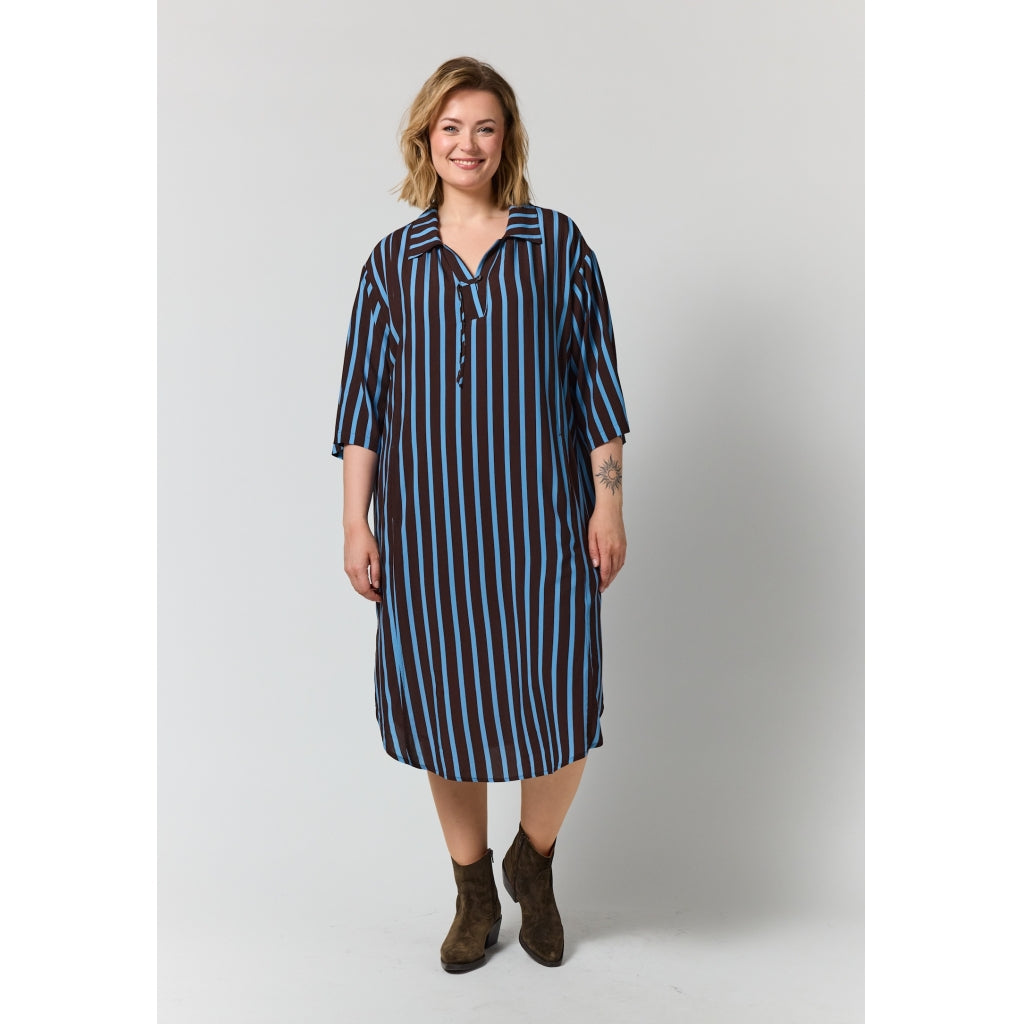 Gozzip Woman GLinea Dress Dress Brown with blue stripes