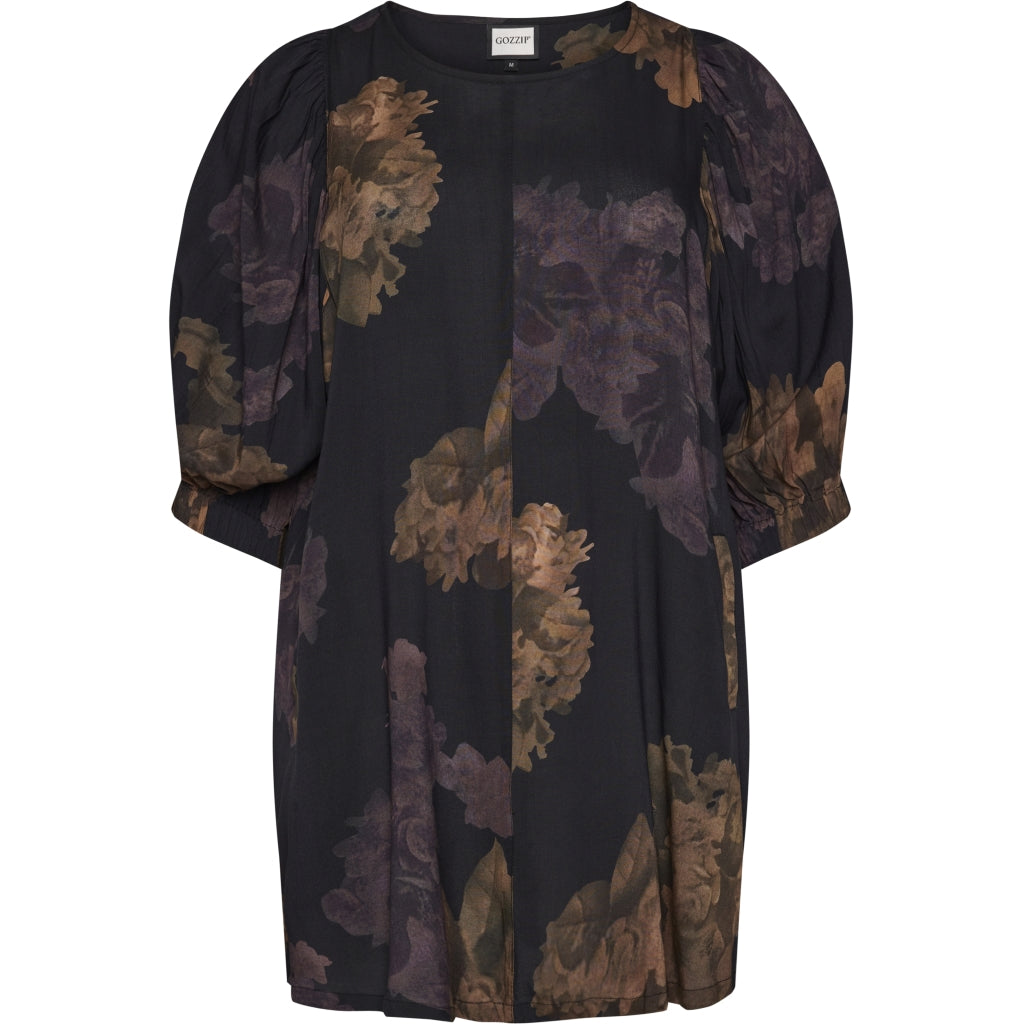 Gozzip Woman GLova Tunic Tunic Black with big flowers