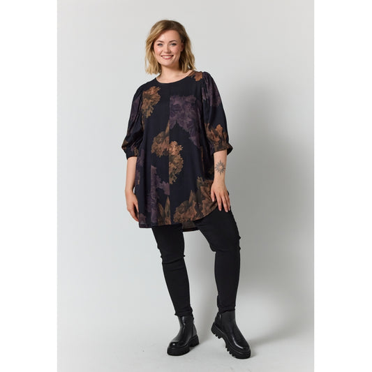 Gozzip Woman GLova Tunic Tunic Black with big flowers