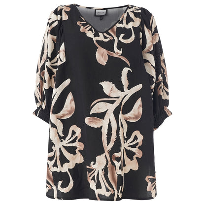 Gozzip Woman GMalou Blouse Blouse Black with offwhite brown leaves