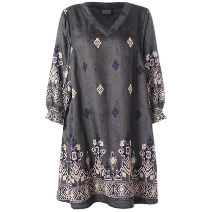 Gozzip Woman GMeta Tunic Tunic Black board fabric with white blue pattern