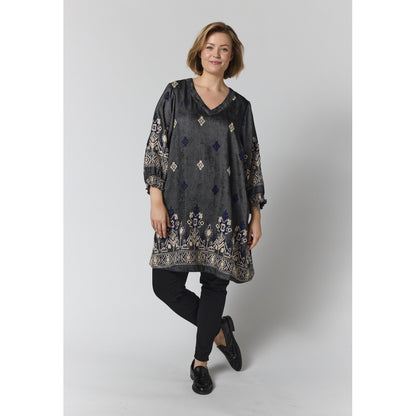 Gozzip Woman GMeta Tunic Tunic Black board fabric with white blue pattern