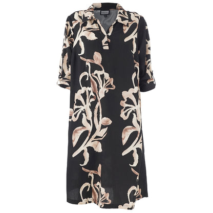 Gozzip Woman GMichelle Tunic Tunic Black with offwhite brown leaves