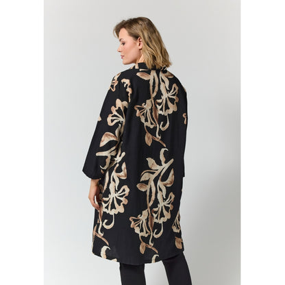 Gozzip Woman GMichelle Tunic Tunic Black with offwhite brown leaves