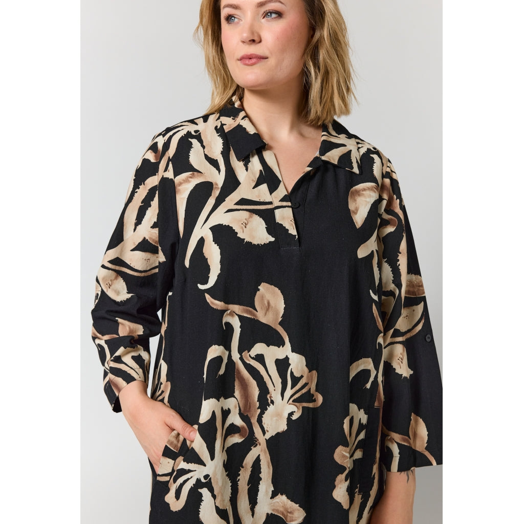 Gozzip Woman GMichelle Tunic Tunic Black with offwhite brown leaves