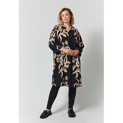 Gozzip Woman GMichelle Tunic Tunic Black with offwhite brown leaves