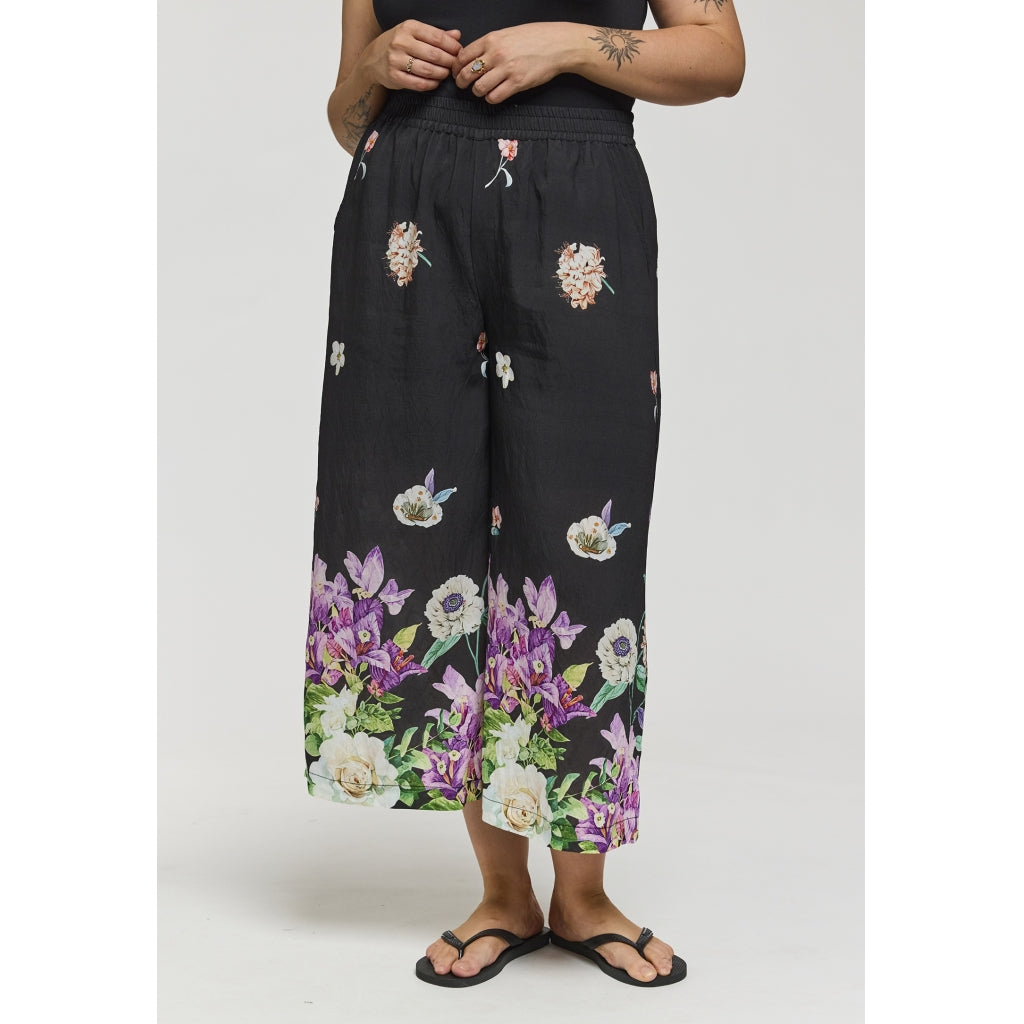 Gozzip Woman GMillie Wide Pants Pants Black with flower