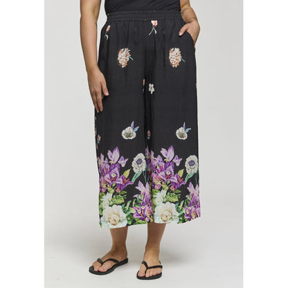 Gozzip Woman GMillie Wide Pants Pants Black with flower