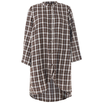 Gozzip Woman GMonna Shirt Tunic Shirt Tunic Brown check with light blue stripe