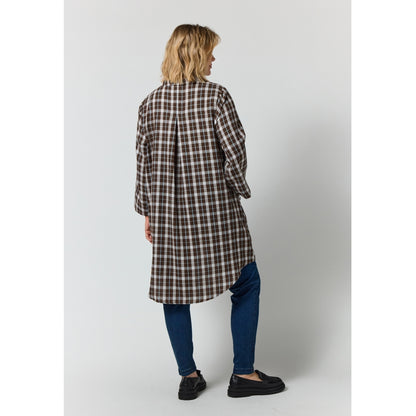 Gozzip Woman GMonna Shirt Tunic Shirt Tunic Brown check with light blue stripe