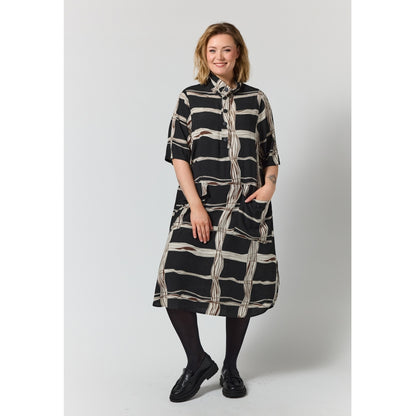Gozzip Woman GMynte Dress Dress Black with brown and offwhite pattern