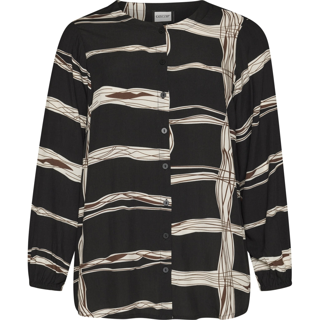 Gozzip Woman GNova Blouse Blouse Black with brown and offwhite pattern