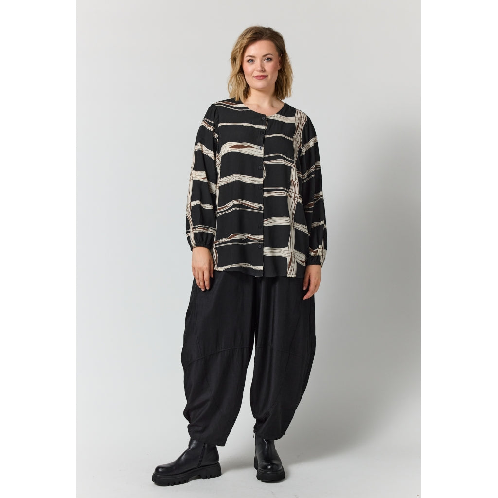 Gozzip Woman GNova Blouse Blouse Black with brown and offwhite pattern