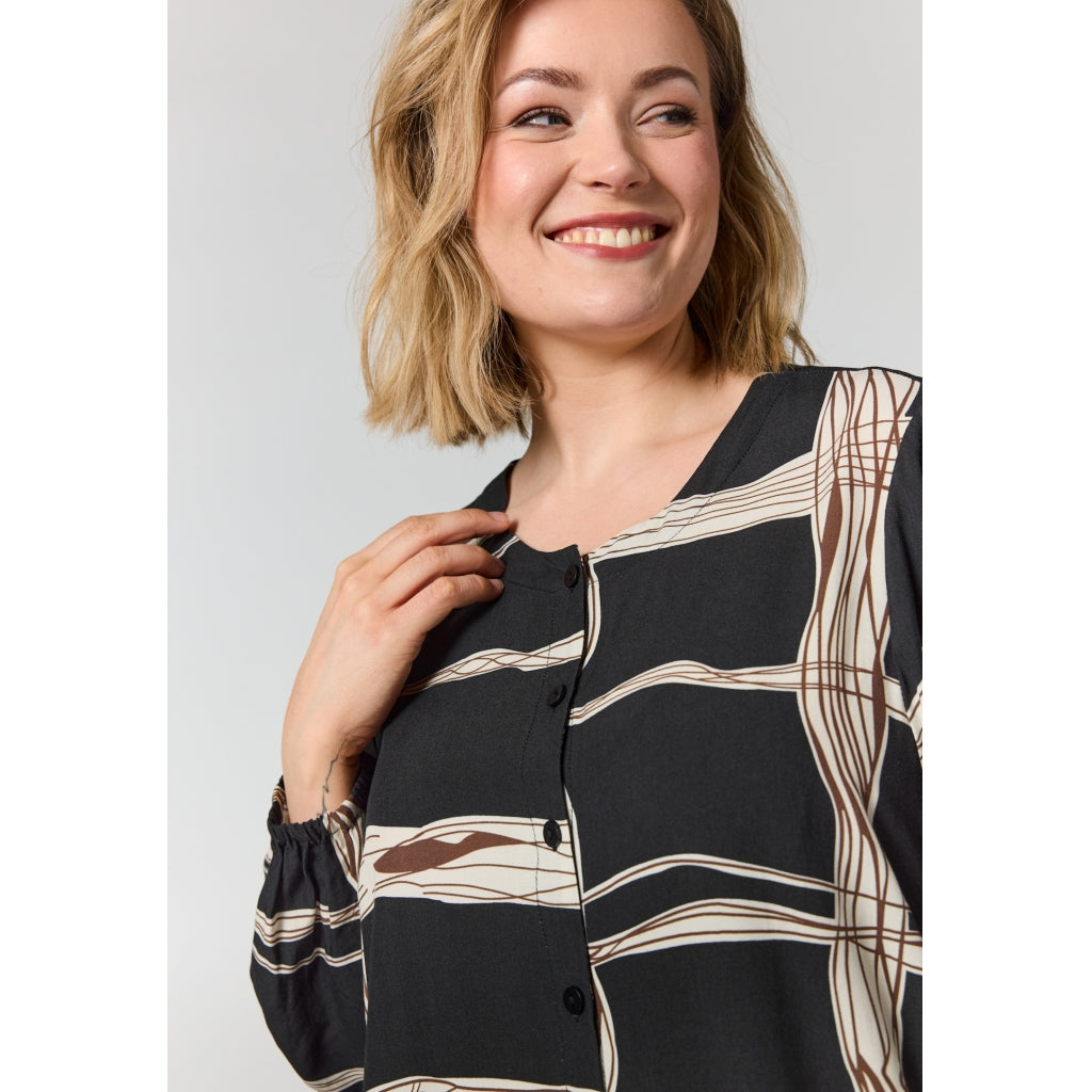 Gozzip Woman GNova Blouse Blouse Black with brown and offwhite pattern