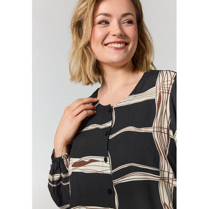 Gozzip Woman GNova Blouse Blouse Black with brown and offwhite pattern