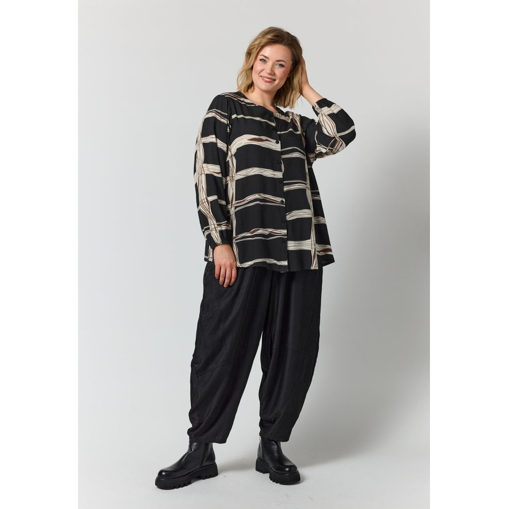 Gozzip Woman GNova Blouse Blouse Black with brown and offwhite pattern