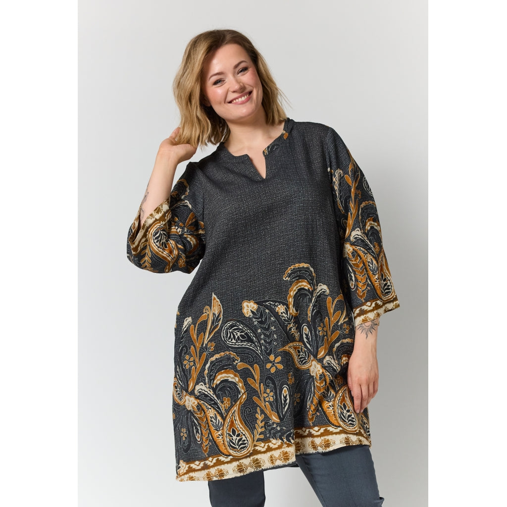 Gozzip Woman GSkuld Tunic Tunic Black board fabric with brown pattern