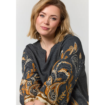Gozzip Woman GSkuld Tunic Tunic Black board fabric with brown pattern