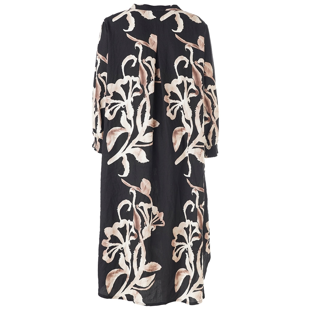 Gozzip Woman GValdis Dress Dress Black with offwhite brown leaves