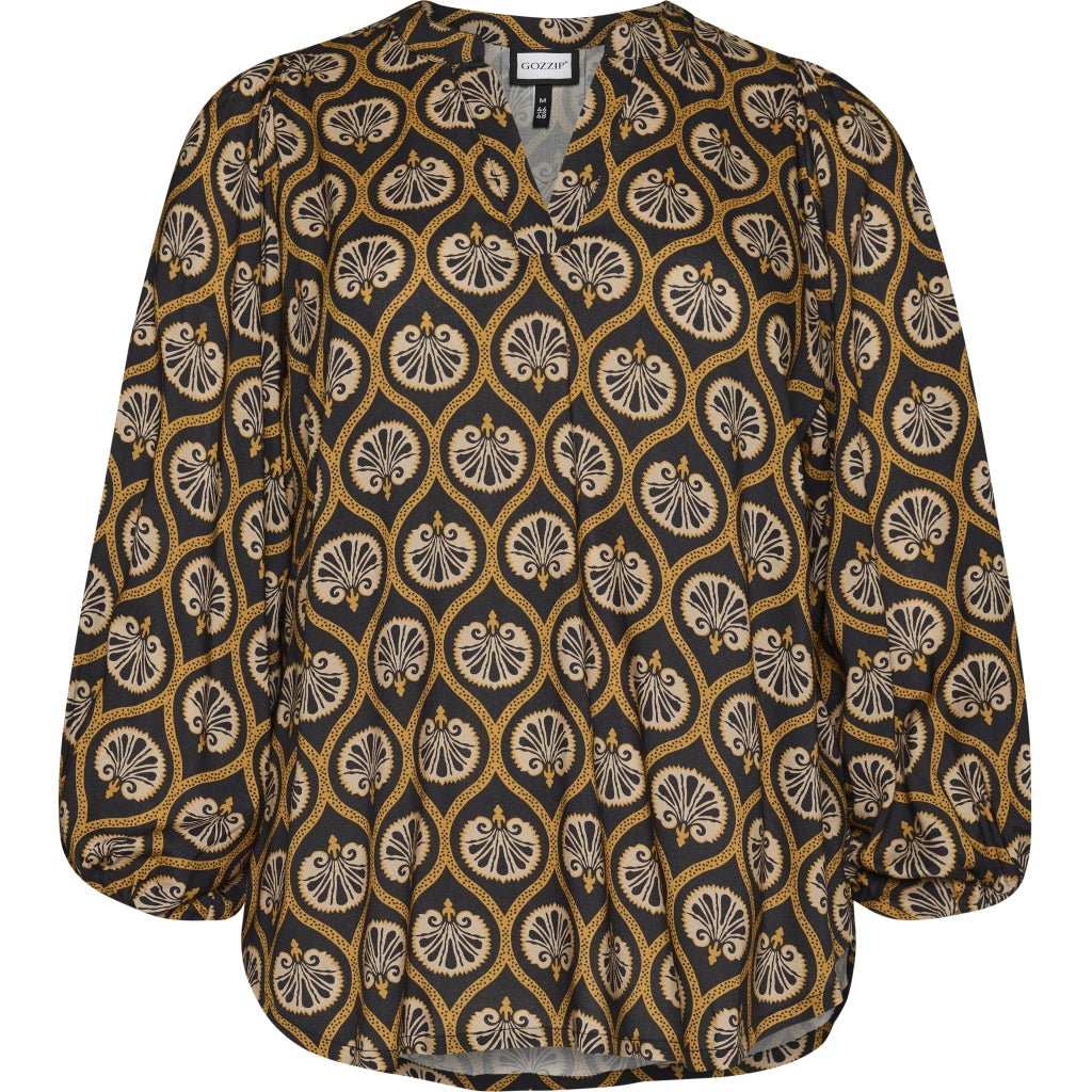 Gozzip Woman GVilde Blouse Blouse Black with brown and sand pattern