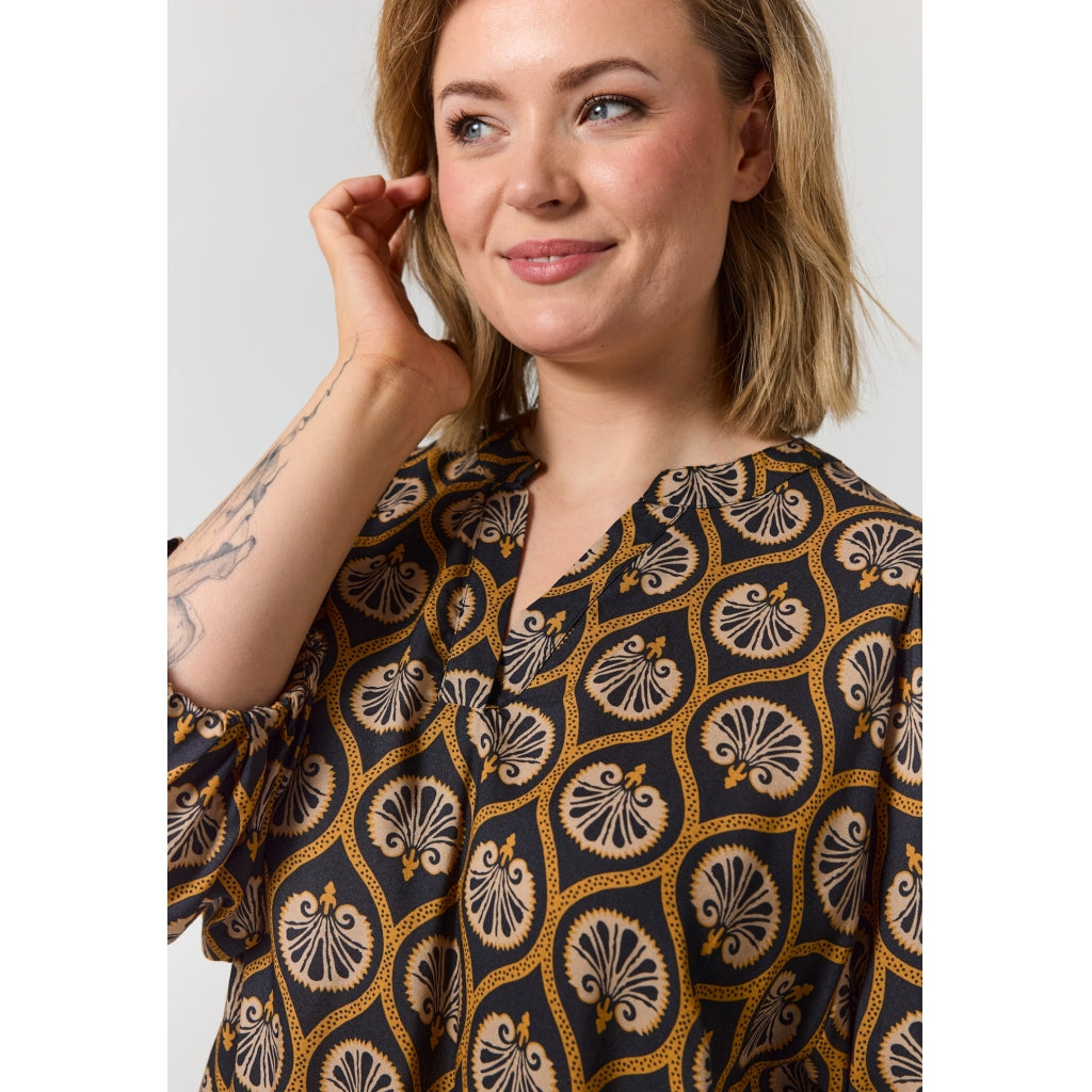 Gozzip Woman GVilde Blouse Blouse Black with brown and sand pattern