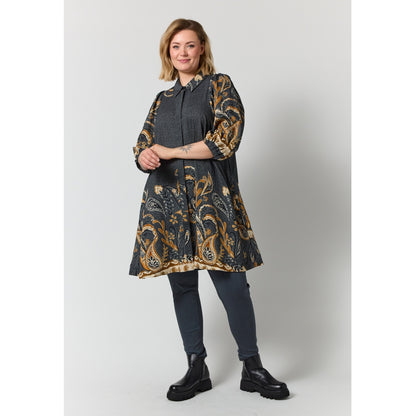 Gozzip Woman GWilma Dress Dress Black board fabric with brown pattern