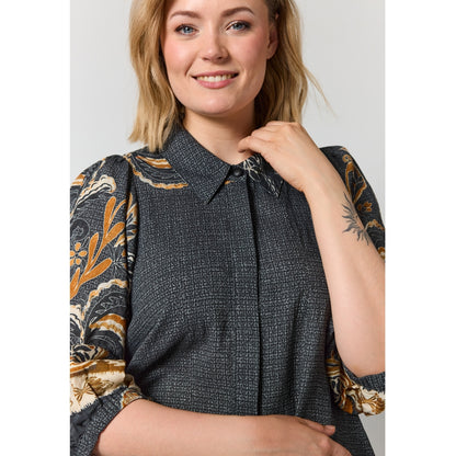 Gozzip Woman GWilma Dress Dress Black board fabric with brown pattern