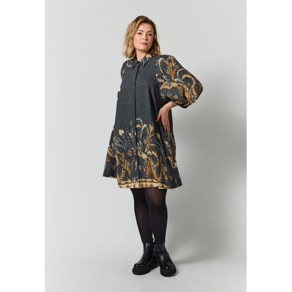 Gozzip Woman GWilma Dress Dress Black board fabric with brown pattern
