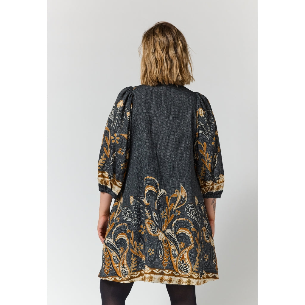 Gozzip Woman GWilma Dress Dress Black board fabric with brown pattern