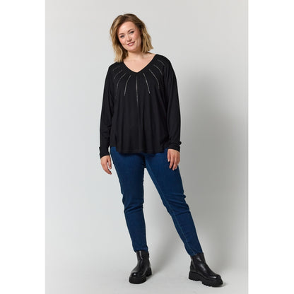 Gozzip Woman Gitte t-shirt with long sleeves with stones T-Shirt Black
