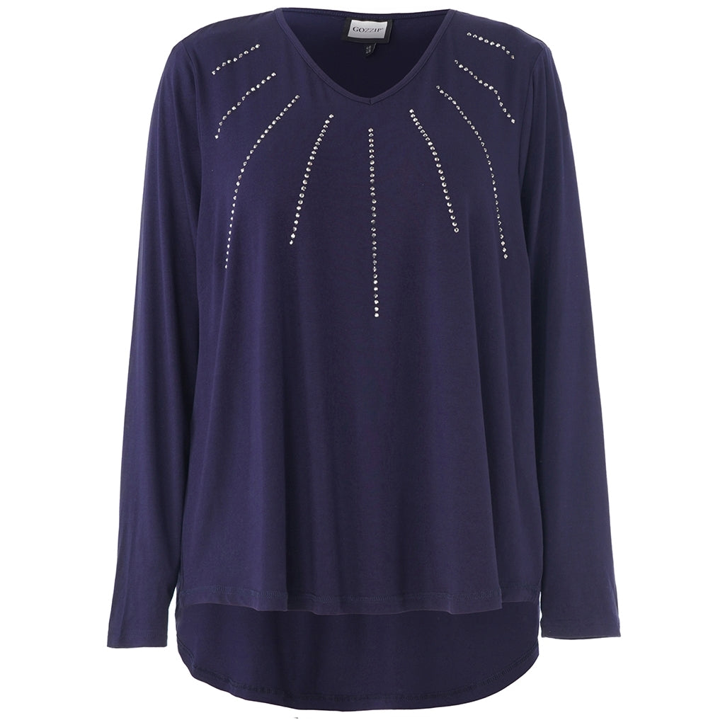 Gozzip Woman Gitte t-shirt with long sleeves with stones T-Shirt Navy